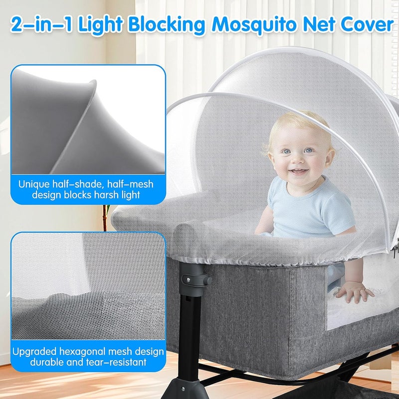 WANRU Bassinet Cover for Cats - Half-Blackout Mosquito Net for Baby Crib & Bedside Sleeper, Breathable Crib net with 2-Way Zipper, Sun-Blocking Baby Mosquito Net Cover (Gray-Small) - Image 2